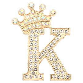 PATIKIL Letter Brooch Pins, Crown Initial Rhinestone Alphabet K Letter Lapel Badges Pin for Women Suits Dress Coat Clothes Craft, Gold Tone