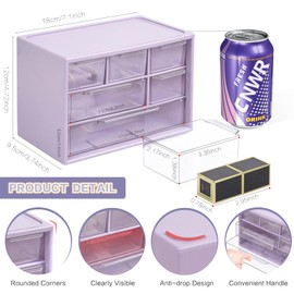Desk Storage Organizer with 6 Mini Drawers, FODIENS Stackable Desktop Craft Drawer Cabinet, Clear Storage Box Caddy for Makeup Jewelry Office Craft Supplies (Purple)