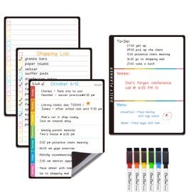 Magnetic Dry Erase List Board - 6.5"x8.5" Weekly, Daily, 2 List Boards for Fridge - 6 Extra Fine Point Markers Included - Shipped Flat