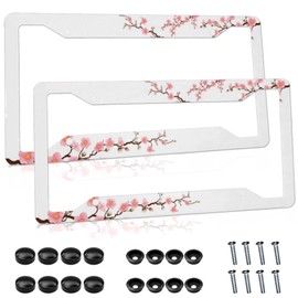 Beautiful Cherry Blossom License Plate Frames Floral Universal Aluminum Accessories Cars Decor with 4 Holes and Screws Fits, USA Canada Vehicle Standard 2 Pack 12.3 x 6.3inches