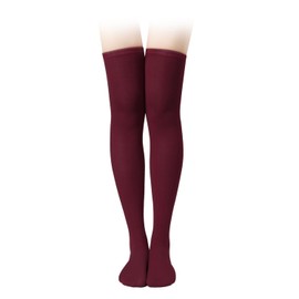 KINBOM 1 Pair Thigh High Socks, Cotton Soft Knee High Long Stockings Leg Warmers for Women Girls Christmas Cosplay (Burgundy)