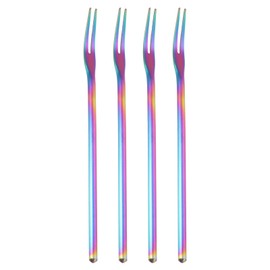uxcell 4pcs Pickle Fork, 6.3 Inch Stainless Steel Olive Forks with Long Handle, 2-Tine Fork for Appetizer, Dessert, Salad Fruits Rainbow