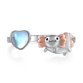 Feijiesi Axolotl Ring 925 Sterling Silver Cute Axolotl Moonstone Ring Axolotl Jewelry Gifts for Women