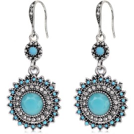 Suyi Sunflower Dangle Earrings National Drop Earrings Bohemian Vintage Gemstone Earrings Green