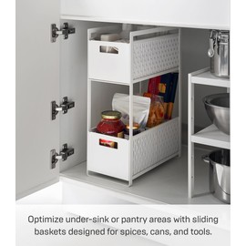 Yamazaki Home Tower 2 Tier Sliding Baskets Organizer Rack For Pantry Or Under Sink Storage - Space-Saving Solution For Spices, Cans, Cleaning Goods - Abs Plastic -