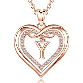 Vito Initial Necklaces for Women, Cubic Zirconia Double Heart Letter Y Pendant Neckless, Dainty Infinity Alphabet Jewelry Gifts for Mother's Day