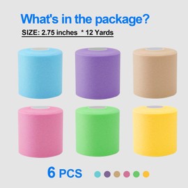 Pre Wrap Tape Athletic, 6 Rolls Foam Underwrap Athletic Tape 2.75 Inches x 12 Yards, Sports Prewrap Athletic Sports Tape for Ankles Wrists Hands Knees Hair, Mixed Colors