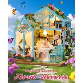 OurMiao Miniature House Kit Floral Reverie, DIY Tiny House with Furniture & LED Lights, Miniature Dollhouse Kit for Adults & Teens, Creative Decoration Gift for Family Friends