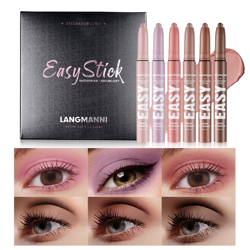 6PCS Eyeshadow Stick Set, Cream Eyeshadow Pencil Crayon, Waterproof Long