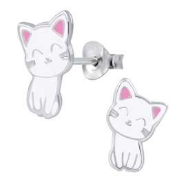 FIVE-D Children's Earrings Small Cat 925 Silver in Jewellery Case, Sterling Silver