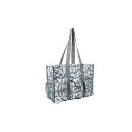 Lucazzi Utility Tote Bag with Zipper Top - Large Multipurpose Organizer Bag for Teachers, Nurses, Work, Students, Knitting, Crafts - Tote Organizer with Multi-Compartment Pockets -Damask Gray