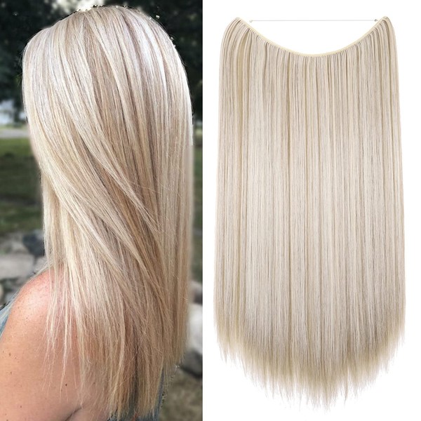 Hairro Invisible Wire Hair Extensions Halo Hair Extension Hidden Headband Secret Hairpiece Synthetic Fiber For Women No Clip 20 Inch #16P613 Sandy & Ash Blonde Highlight