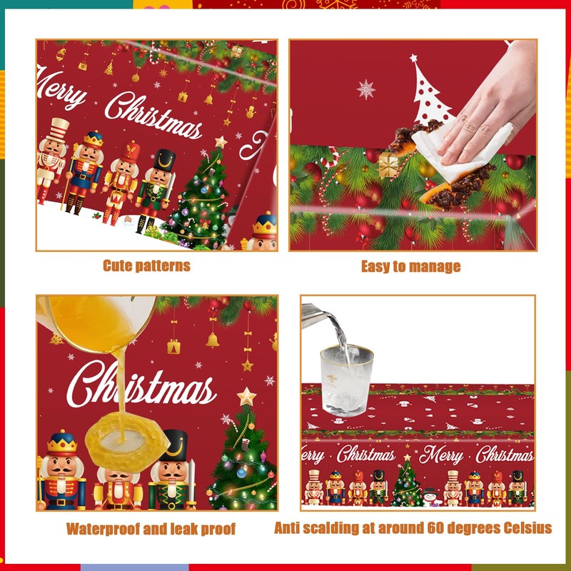 2pcs Christmas Table Cloth Party Plastic Xmas Tablecloths,137*274cm Nutcracker Table