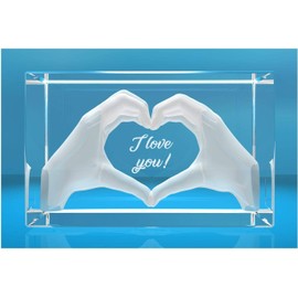 VIP-LASER 3D Glass Crystal with Engraving I Heart in Two Hands I Text: I love you! The Perfect Love Gift for Anniversaries, Valentine's Day, Birthdays or Christmas!