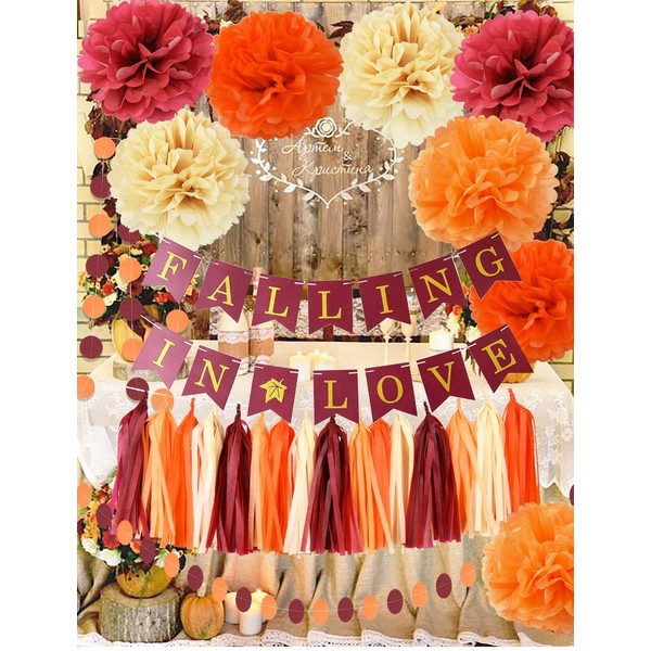 Fall Bridal Shower Decorations/Thanksgving Decorations Wine Burgundy Champagne Orange /Fall In Love Banner Burgundy Fall Wedding Orange Maroon Burgundy/Engagement Party Decorations