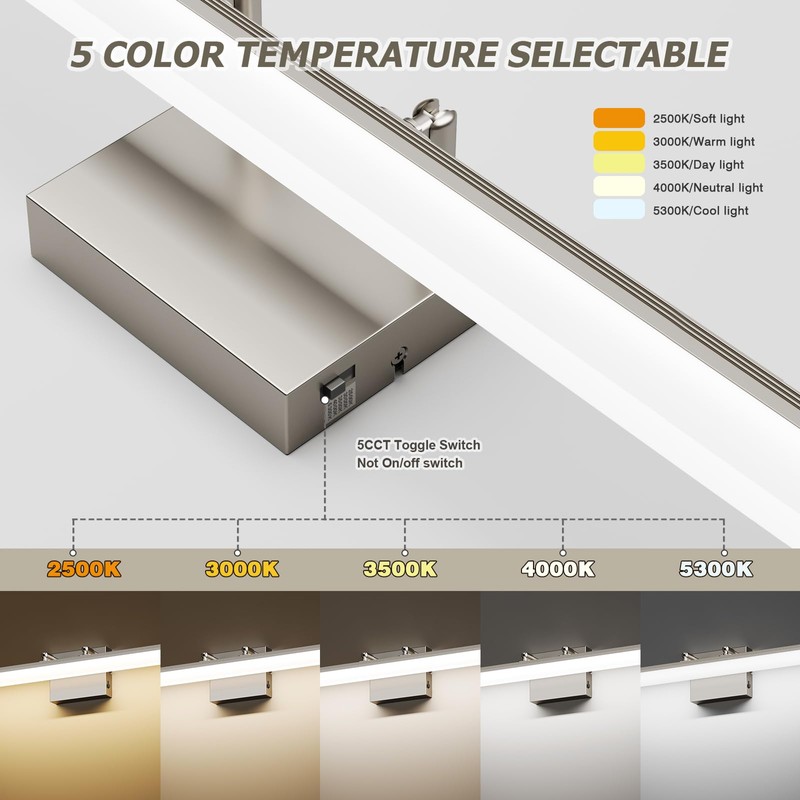 KELIDEN Brushed Nickel Vanity Light 24", 5CCT Dimmable LED Bathroom