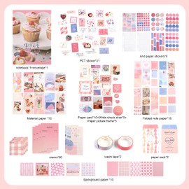 KINBOM Aesthetic Scrapbook Kit, 346pcs Bullet Junk Journal Kit with Journaling Scrapbooking Supplies Kit, with Stationery, A6 Grid Notebook, Graph Ruled Pages DIY Gift for Teen Girl, Pink