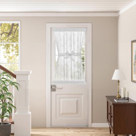 jinchan French Door Curtain Privacy Rustic Leaf Embroidered Semi Sheer Voile Front Curtain for Door Window Doorway Closet, Door Panel with Tieback Rod Pocket 1 Panel 55W x 40L Inch White