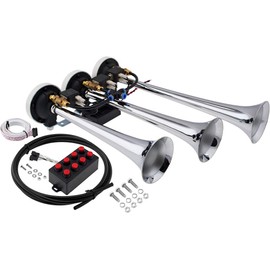 Vixen Horns Loud 3/Three Trumpet Musical Air Horn with 8 Tunes Chrome Plated 12V VXH6808C