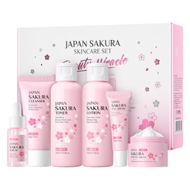 LAIKOU- Set de cuidado de la piel JAPAN SAKURA Sets de regalo de belleza para mujeres Kit de cuidado de la piel con limpiador, tónico, loción, suero,
