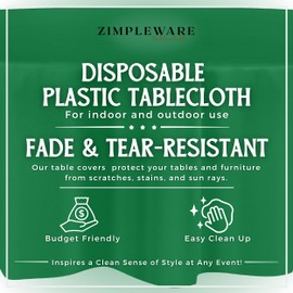 ZIMPLEWARE Green Standard Disposable Plastic Party Tablecloth [Case of 72] 84 x 84” Round Table Cover for Indoor & Outdoor Use