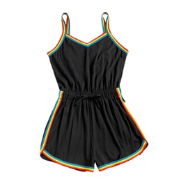 Milumia Women Casual Rainbow Stripe Print Cami Romper Knot High Waist Sport Jumpsuit Black Small