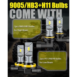 Saburcum Lights Compatible for 2007 2008 2009 2010 2011 2012 2013 GMC Sierra 1500 High Low Beam 1:1 as Halogen Light Bulbs, 4pcs Super Bright 32000LM 6000K White fog,Plug and Play
