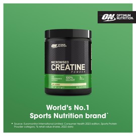Optimum Nutrition Micronised Creatine Powder, 100% Pure Creatine Monohydrate Powder for Performance and Muscle Power, Unflavoured, 55 Servings, 187 g