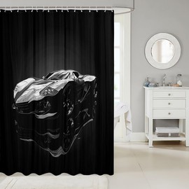 Feelyou Racing Car Shower Curtain 72"x72" Kids Grey Sports Car Bathroom Shower Curtain Set for Boys Girls Teens Automobile Extreme Sport Bath Curtain Cool Speed Race Car Down Bathroom Accessories