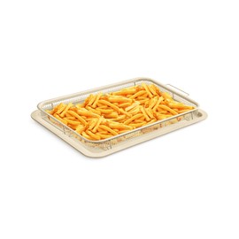 Bakken- Swiss Crisper Tray with White Marble Coating - 2-Piece Large Set – Non-Stick Basket for Healthier Cooking in Regular Ovens - Perfect for Crispy Chips, Bacon & More