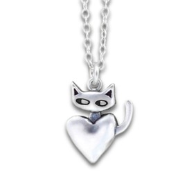 Mark Poulin Sterling Silver Tiny Sneaky Cat Charm Necklace on 16" 18" 20" Inch Adjustable Sterling Silver Cable Chain - Detailed and Unique Kitten Heart Charm Pendant