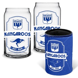 North Melbourne Kangaroos AFL Footy Can Glasses and Can Cooler