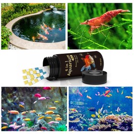 Fontee 6 in 1 Aquarium Teststreifen, 100 Stück, Aquarium Test Set für Süßwasser, Fischteich, Genaue Prüfung der Karbonat, pH, Härte, CL2, Nitrat, Nitrit