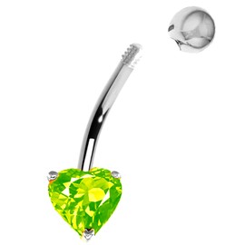 Ritastephens 14k Solid White Gold Genuine Peridot Heart Belly Button Navel Ring Body Art