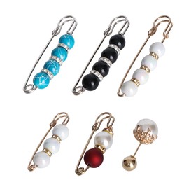 6Pcs Simulation Pearl Safety pins, Women's Woven Shawl Clip, Fashion Brooch Accessories, Suitable for Sweaters, Shawls, Pants(Set05)