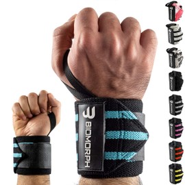 BIOMORPH Professional Wrist Wraps 54 cm for Fitness, Bodybuilding, Strength Sports & Crossfit, Wrist Wraps for Women and Men (Blue Stripes)