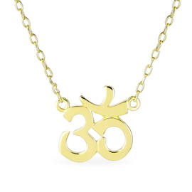 Bling Jewelry Sanskrit Symbol Yoga Spiritual Harmony Aum Om Ohm Pendant Station Necklace for Women Gold Plated .925 Sterling Silver