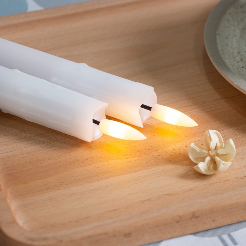 Mavandes Flameless Flickering Taper Candles Two Remote, 7.5 Inch White