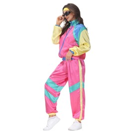 COREWO Womens 80s Tracksuit Retro Hip Hop Windbreaker Women Disco Tracksuit Sets Colorblock One Piece Outfits Set