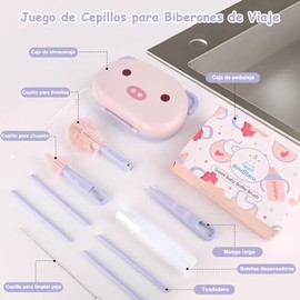 MARIA D Cepillo para Biberones, 6 en 1 con 3 Formas de Cepillos (Purple) | Juego de Cepillo para Botellas, Kit Limpiador de Botellas de Viaje , Indica