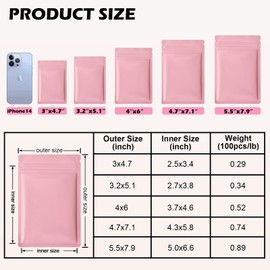 100 Pack Matte Mylar Bags - Smell Proof Bags Mylar Bags for Food Storage Small Business (Pink, 3.2" X 5.1")