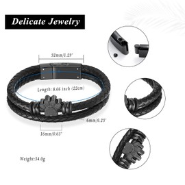 VCCWYQK Paw Print Urn Bracelet for Ashes for Women Men Keepsake Memorial Cuff Bangle Braided Leather Bracelet Cremation Jewellery, Leather Stainless Steel