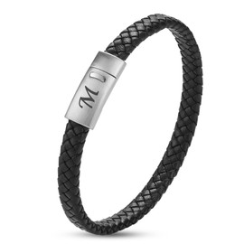 SHIEAGLELD Mens Leather Bracelet with Initial Letter Bracelet, Engraved Stainless Steel Magnetic Clasp and Exclusive Bracelet Jewellery Box Jewelry Gifts for Dad Husband Brother Boyfriend Son Grandpa