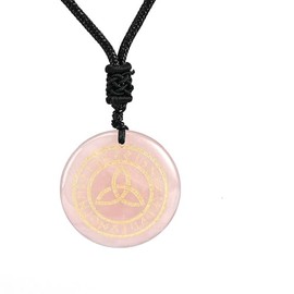 Ladeukoi Round Stone Viking Rune Pendant Necklace, Engraved Nordic Runes Elder Futhark Adjustable Amulet Chain 17-25 Inches, Length: