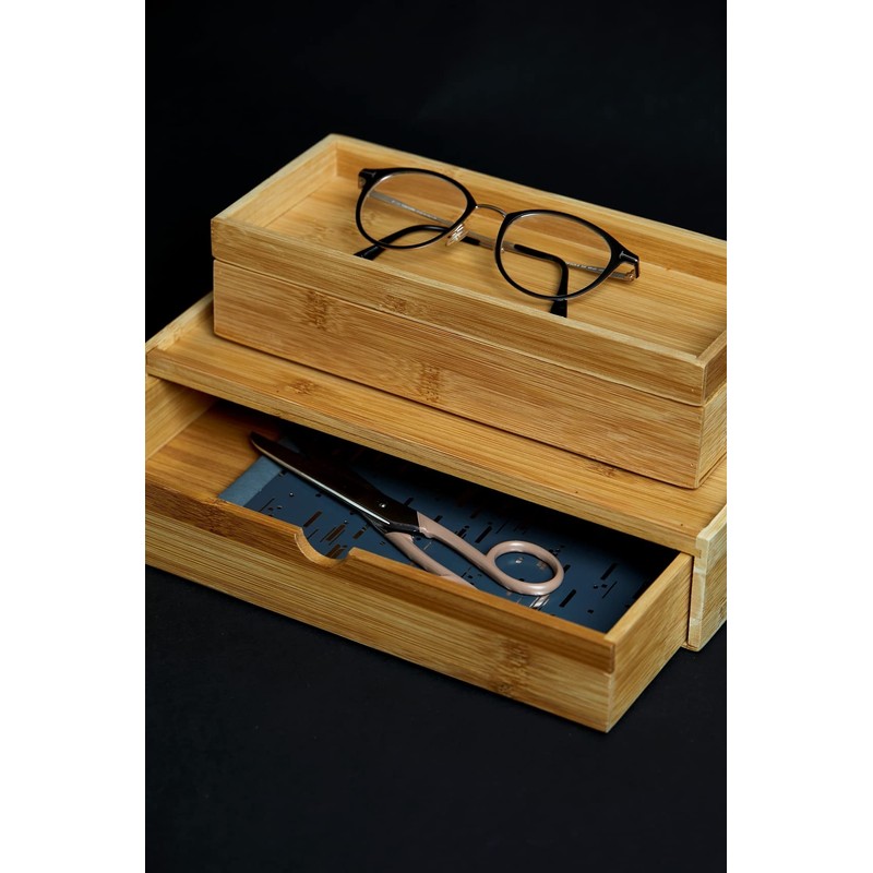 Wenko Bamboo Organiser Terra 3 Compartments -Storage Box, Bathroom Basket,