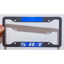 Unbranded Reflective Blue SRT Metal Carbon Fiber Look License Plate Frame