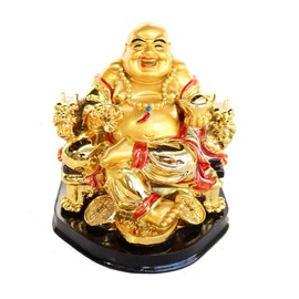 Feng Shui Import Golden Money Buddha Statue on Dragon Chair