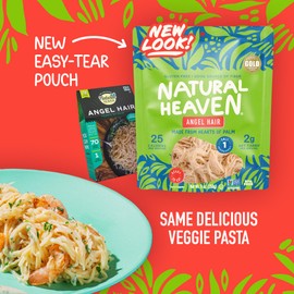 Natural Heaven Angel Hair Pasta, Hearts of Palm – Naturally Rich in Potassium, Low-Calorie Veggie Noodles, Keto & Gluten-Free Food, Vegan, 9 Oz Ea