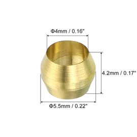 TA-VIGOR 4mm Tube OD Brass Compression Sleeves Ferrules, 25PCS Brass Ferrule Fittings Compression Pipe Fitting, Olives Assortment Kit for Oil Water Air Pipe