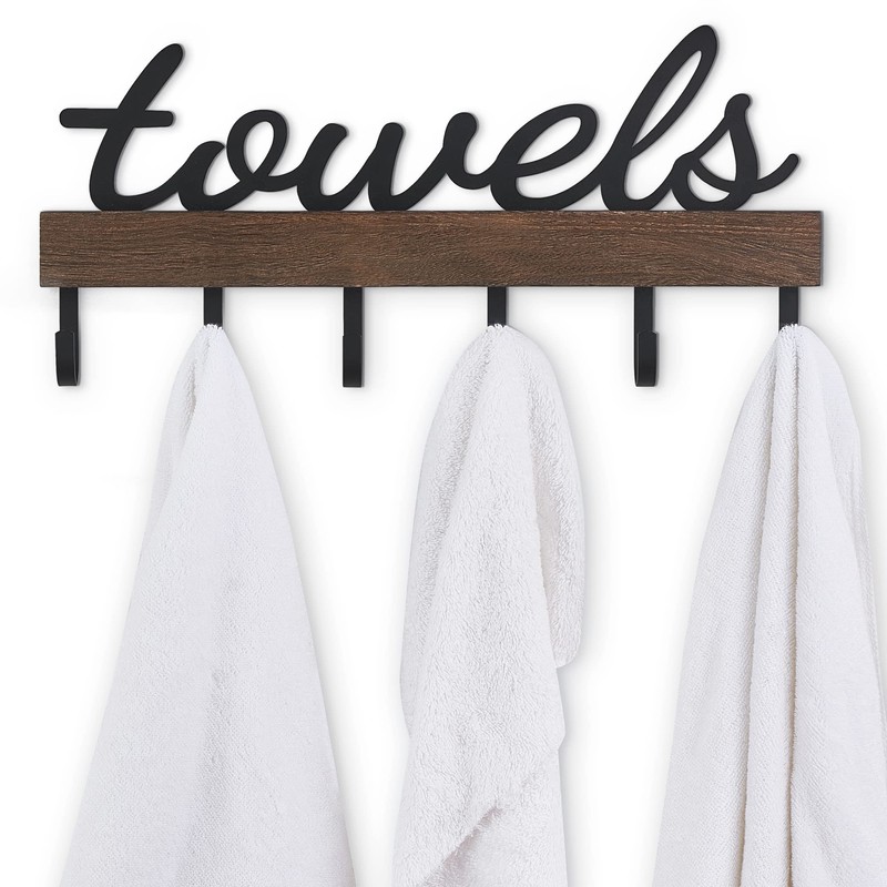 Dahey Small Towel Rack with 6 Hooks, Towel Holder Wall